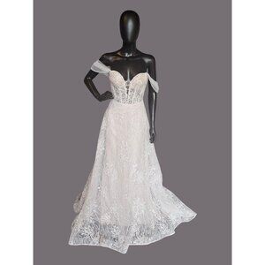 Natural Waist Off Shoulder Vintage Rose Embroidered Wedding Gown